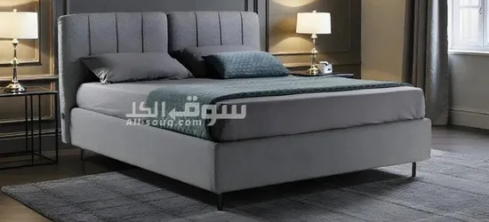Luxe Channel Tufted Grey Upholstered Platform Bed