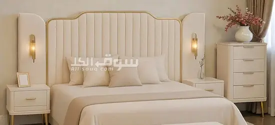 Opal Cream Channel Tufted Bed with Gold Trim