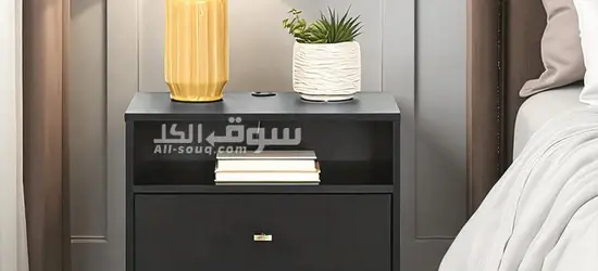 Floating Black Nightstand with Gold Handle